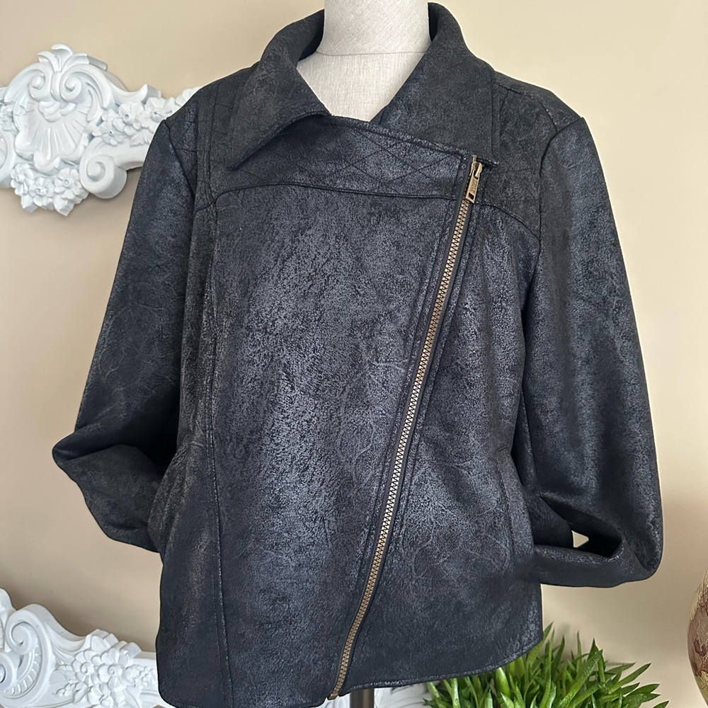 Frye & Co, Women's Black Faux Leather Moto Jacket Size Large